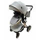 Carucior multifunctional 3 in 1, Forma anatomica pentru landou, Suspensie dubla si Geanta scutece, Gri