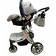 Carucior multifunctional 3 in 1, Forma anatomica pentru landou, Suspensie dubla si Geanta scutece, Gri