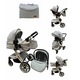 Carucior multifunctional 3 in 1, Forma anatomica pentru landou, Suspensie dubla si Geanta scutece, Gri
