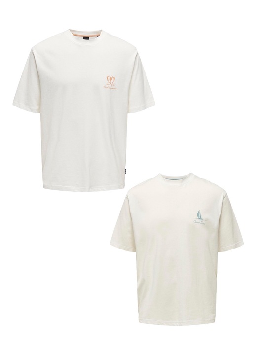 2 db férfi póló készlet Only & Sons Cotton White Orange-Blue, Fehér/Narancssárga/Kék