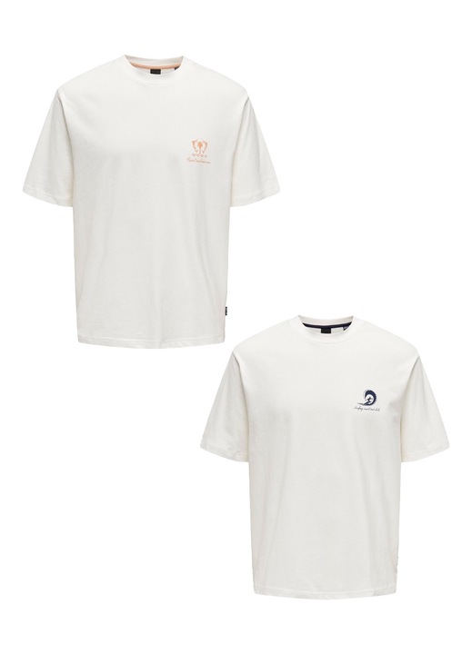 2 db-os, Only & Sons Cotton Black-Orange férfi pólóból álló készlet, Fehér/Fekete/Narancssárga