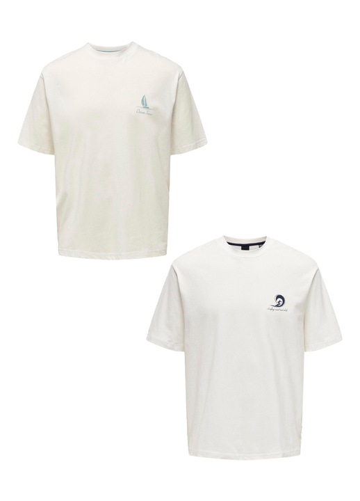 2 db-os férfi póló készlet Only & Sons Cotton White Blue-Black, Fehér/Fekete/Mosott kék