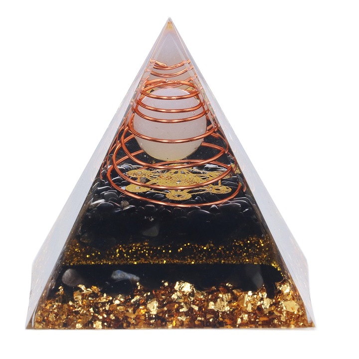 Dekoratív kő piramis, energiaegyensúlyozás, jógához és meditációhoz, többszínű, 10x10x10cm