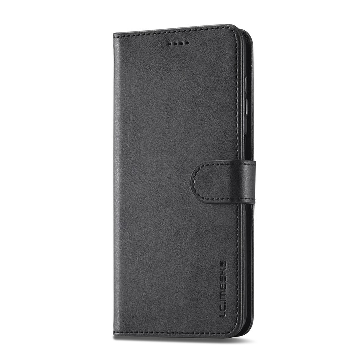Husa pentru Samsung Galaxy A55, CaseMe, piele, tip portofel, inchidere magnetica, stand, suport moale la culoarea husei, culoare Negru
