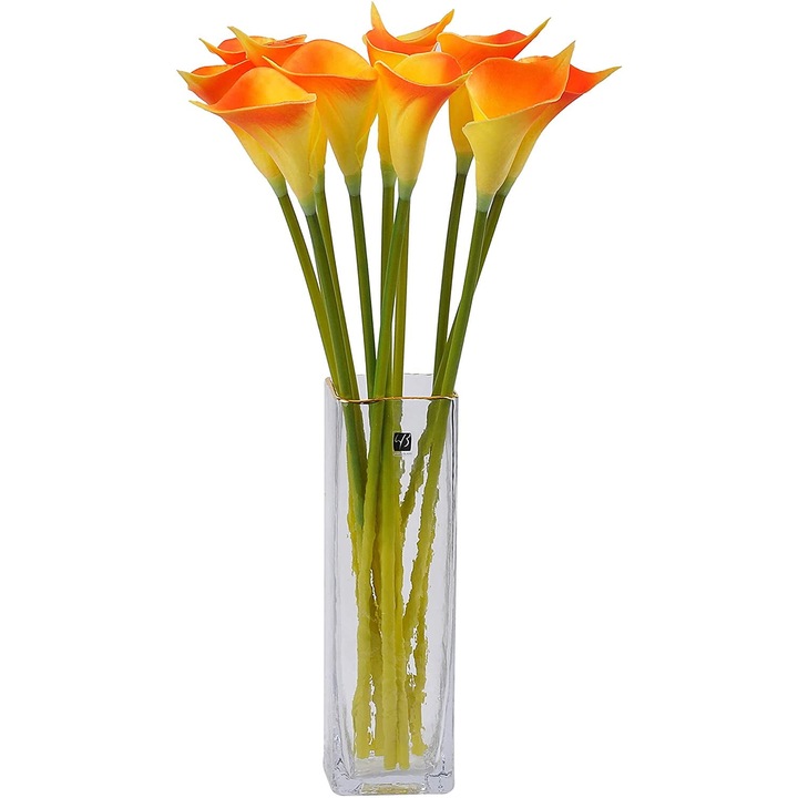 Set 12 flori artificiale Calla Lily, Enforose, poliuretan, multicolor, dimensiune mare