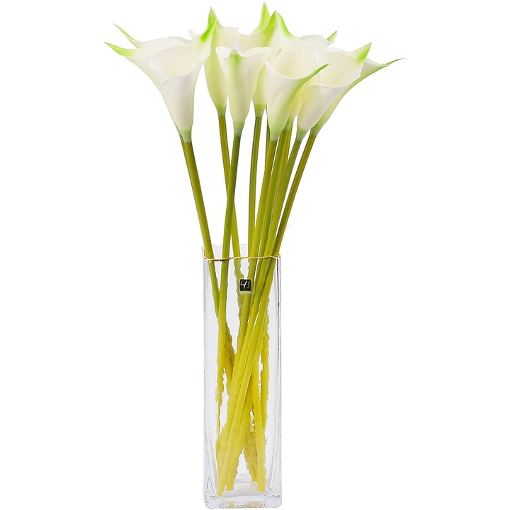 Set 12 flori artificiale, Calla Lily, 63cm, Alb/Verde