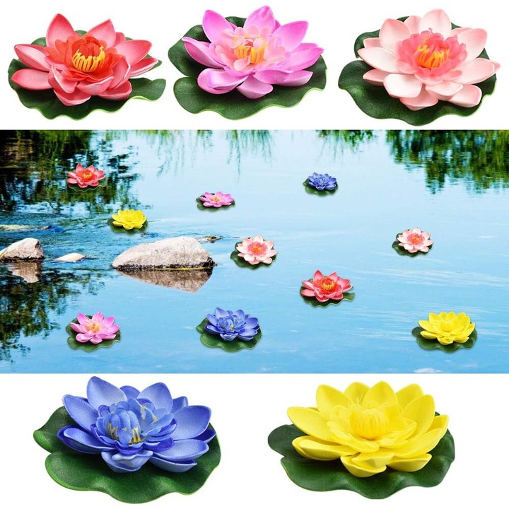 Set 5 flori lotus artificiale Bizaical, multicolor, 10 x 9.5 cm