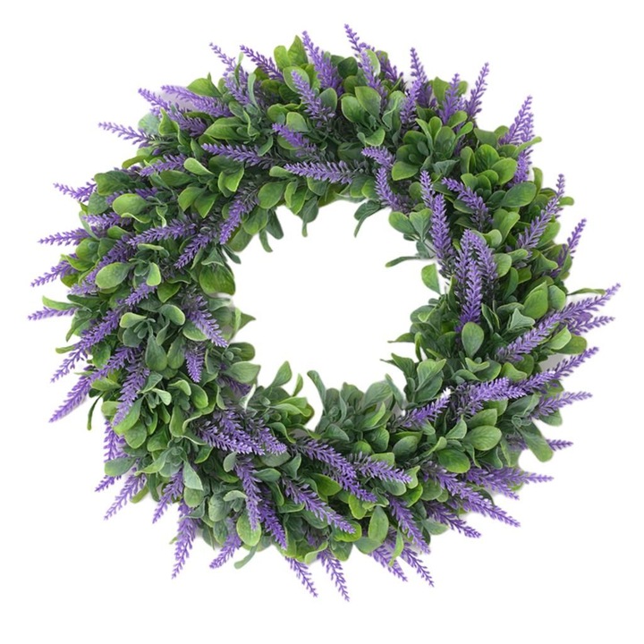 Coronita decorativa lavanda artificiala, 42cm, verde mov