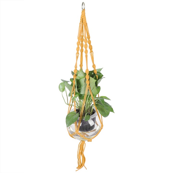 Suport pentru plante din sfoara de canepa, ajustabil, galben, 108cm