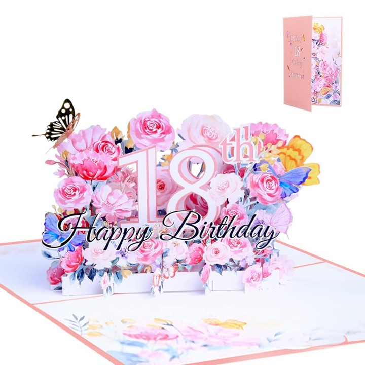 Felicitare 3D pentru Aniversare 18 Ani, Surpriza Pop-Up, 13x18cm, Multicolor