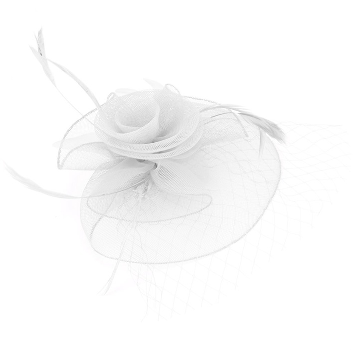 Accesoriu par, Model palarie cu pene, Tifon, 24x27cm, Alb