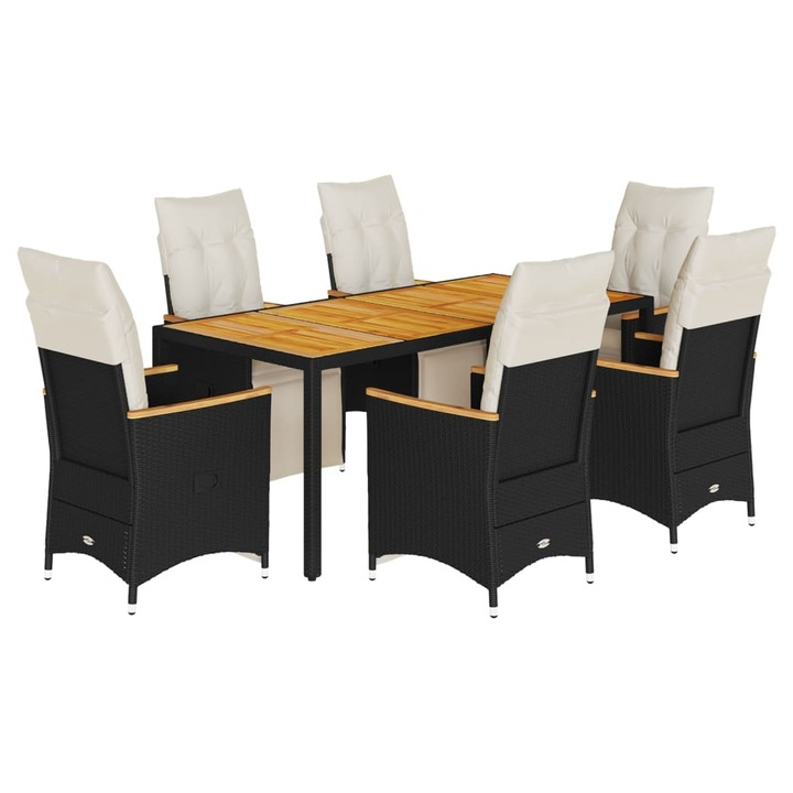 Set bistro de gradina vidaXL, 7 piese, cu perne, negru, poliratan, 40.6 kg 3276963