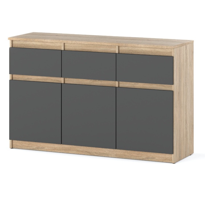 Comoda fiabila cu 3 usi si 3 sertare Culoare Stejar Sonoma Gri Mat