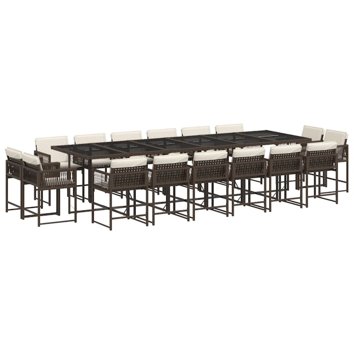 vidaXL 17 részes barna polyrattan kerti étkezőgarnitúra párnákkal 43.5 kg 3211605