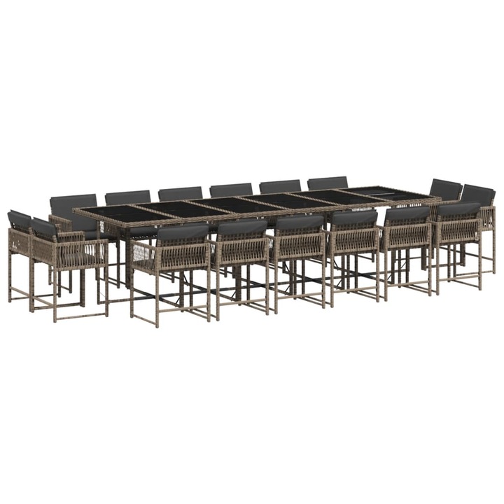 Set mobilier de gradina cu perne vidaXL, 17 piese, gri, poliratan, 41.85 kg