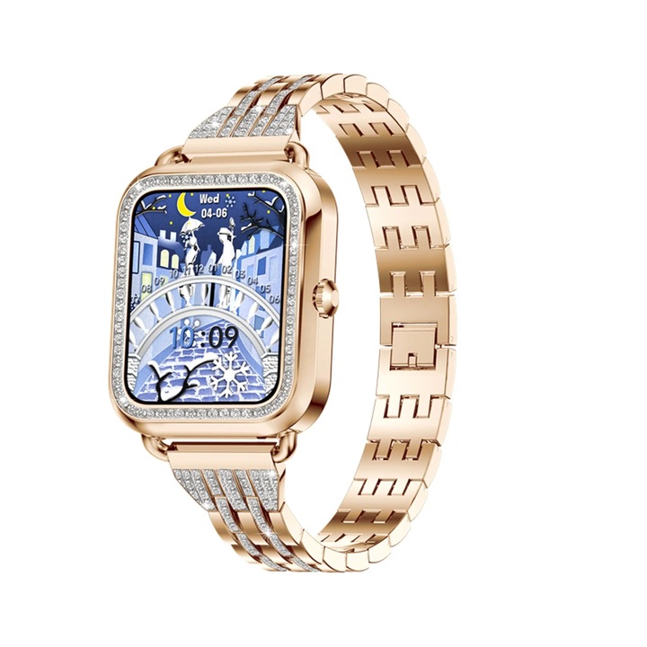 Смарт часовник STELS i69, 1.57 инча, Водоустойчив, Проследяване на съня, Монитор на сърдечния ритъм, Монитор на пулса, Фитнес тракер, Нотификации, Проследяване на съня, Сензор за кислород в кръвта, Хронограф, Компас, Календар, Будилник, Bluetooth, Златист