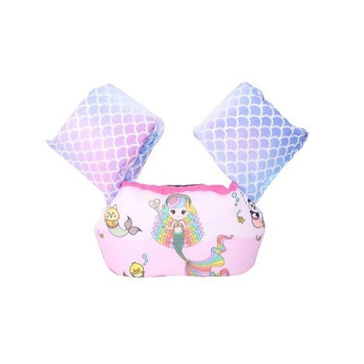 Vesta de Siguranta pentru Copii, Comando Kids, Cu Aripioare de Protectie, Pentru Inot, Anti-inec, Model Sirena, Roz multicolor