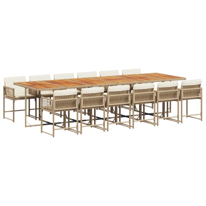 Set mobilier de gradina cu perne vidaXL, 13 piese, bej, poliratan, 1 x Masa de gradina, 12 x Scaun de gradina, 18.9 Kg