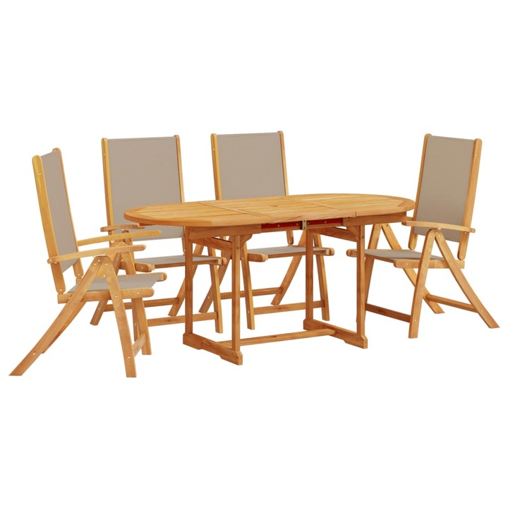 Set mobilier de gradina vidaXL, 5 piese, lemn masiv acacia/textilena, 32.8 kg 3279322