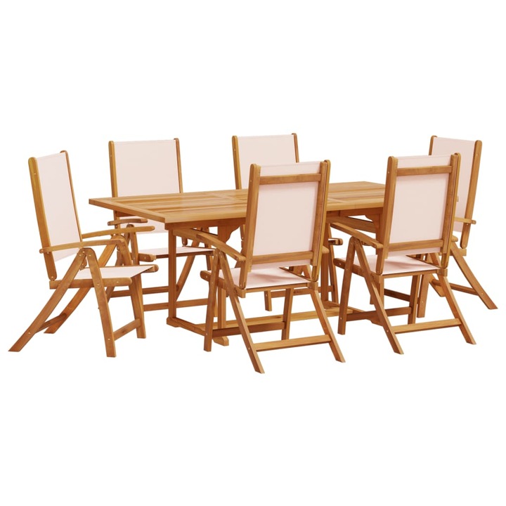 Set mobilier de gradina vidaXL, 7 piese, lemn masiv acacia/textilena, 41.2 kg 3279275