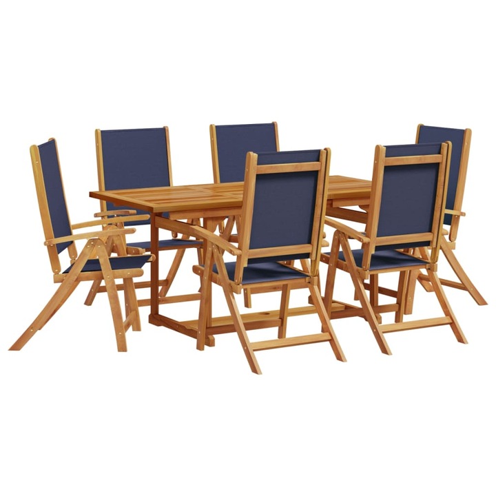 Set mobilier de gradina vidaXL, 7 piese, lemn masiv acacia/textilena, 27.2 kg 3279298