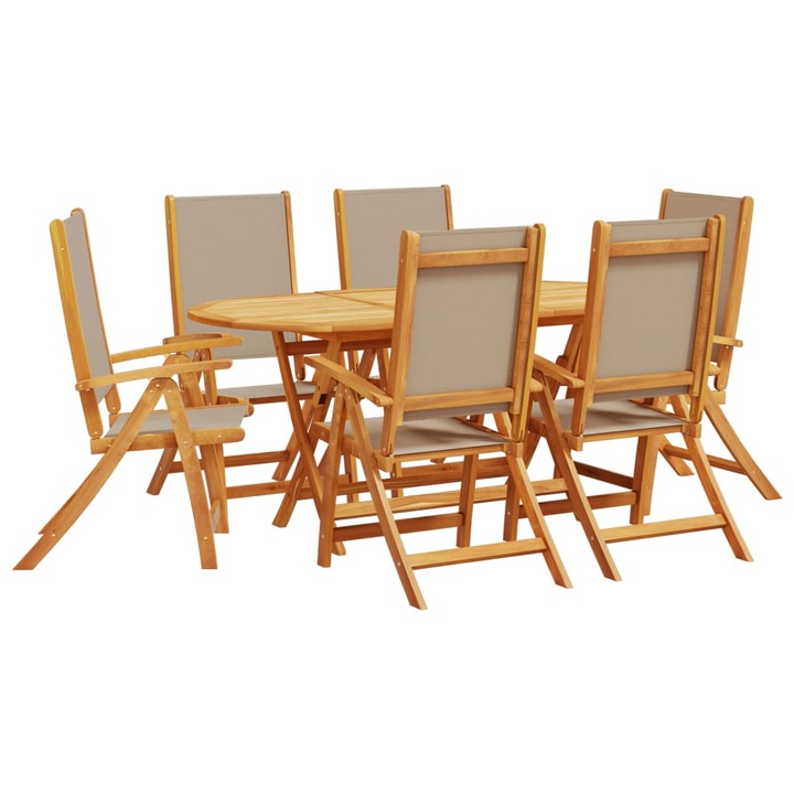 Set mobilier de gradina vidaXL, 7 piese, lemn masiv acacia/textilena, 27.2 kg 3279312