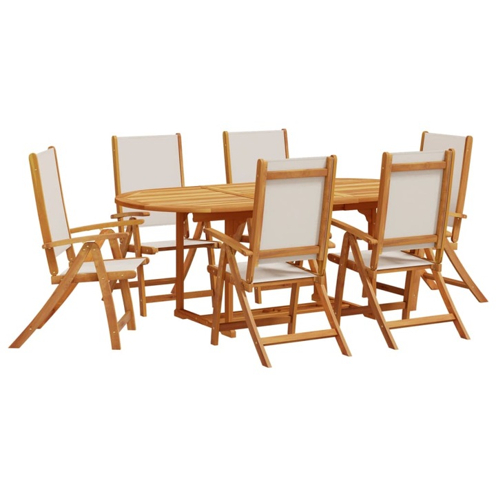 Set mobilier de gradina vidaXL, 7 piese, lemn masiv acacia/textilena, 39.2 kg 3279287