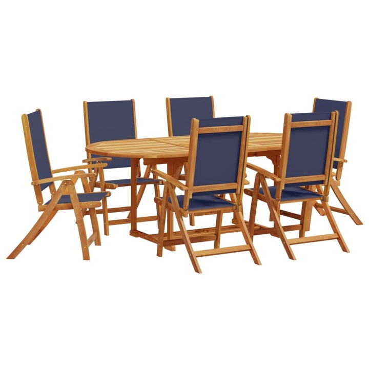 Set mobilier de gradina vidaXL, 7 piese, lemn masiv acacia/textilena, 39.8 kg 3279301