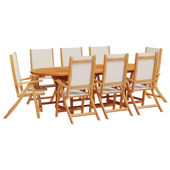 Set mobilier de gradina vidaXL, 9 piese, lemn masiv acacia/textilena, 42.2 kg 3279291