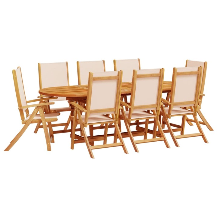 Set mobilier de gradina vidaXL, 9 piese, lemn masiv acacia/textilena, 42.2 kg 3279277