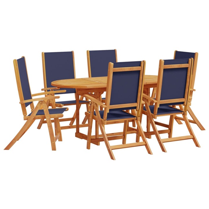 Set mobilier de gradina vidaXL, 7 piese, lemn masiv acacia/textilena, 32.8 kg 3279309