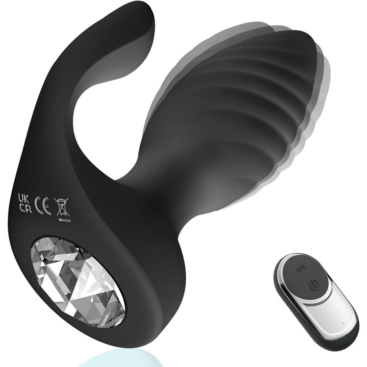 JIAGENA anális dugó, távirányítós vibrátor, prosztata masszírozó, 2 az 1-ben, 10 vibrációs mód, szilikon, vízálló, kristálygyémánt
