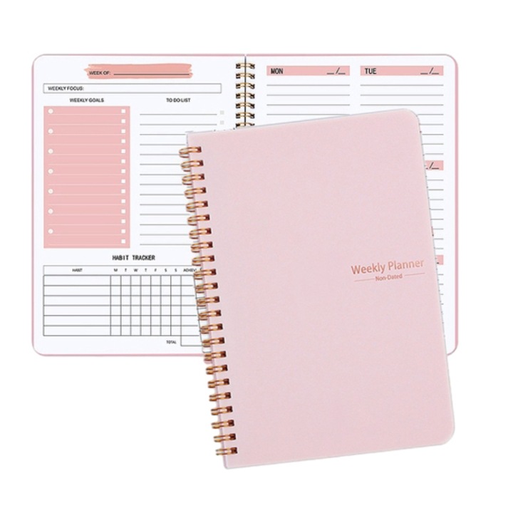 Agenda planificator cu spirala, pentru organizare saptamanala, cu habit tracker si to do list, A5, TOIITKQ, Roz