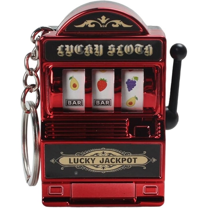 Műanyag gépnyílások modell kulcstartó, kézi működtetésű, 6x4 cm, piros, dalimag