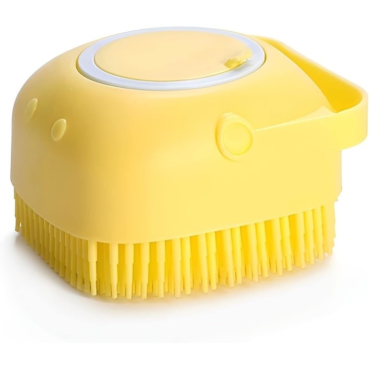 Perie de baie si masaj pentru animale, silicon moale, pentru par scurt, galben