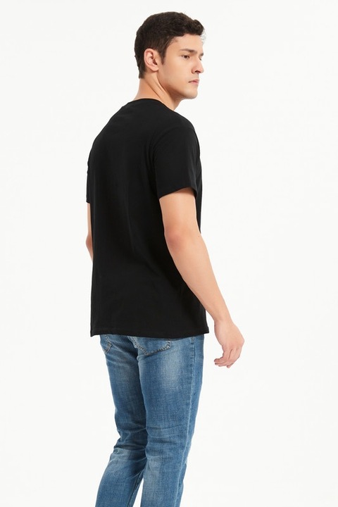 Férfi póló, tiszta pamut, kerek nyakú, rövid ujjú, fekete, M