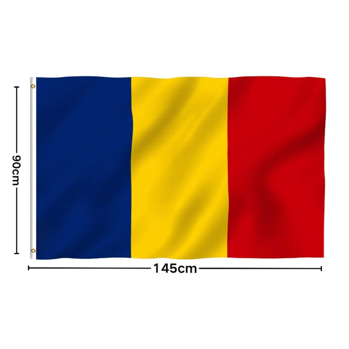 90x145cm steag Romania - Culoare vie si Fade proof - Canvas Header si dublu cusute - Steaguri romanesti Poliester cu grommets alama