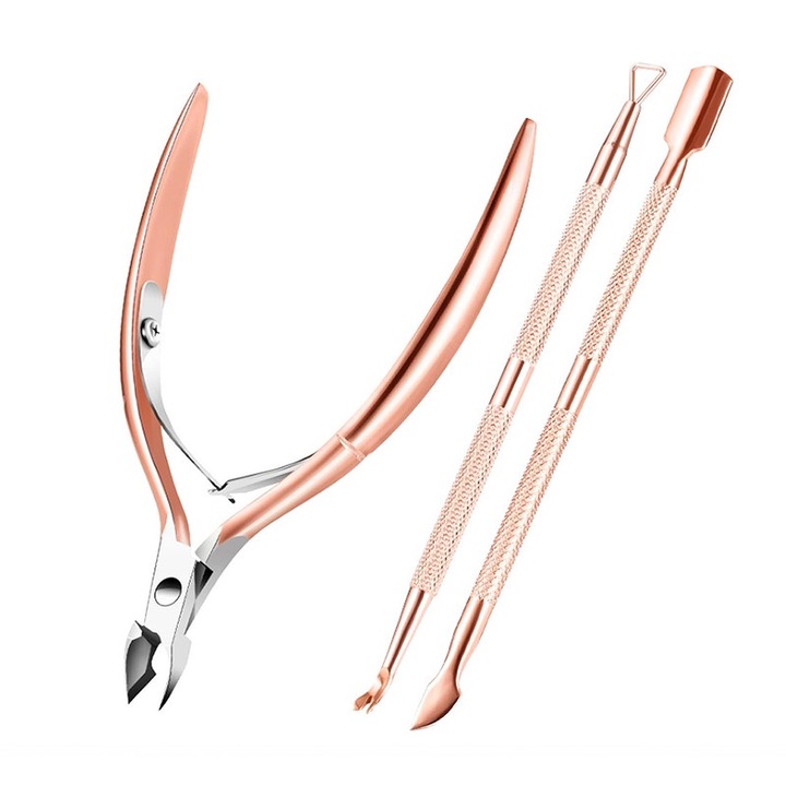 Set Manichiura si Pedichiura 5 in 1, Inox, Design Ergonomic, Auriu Roz