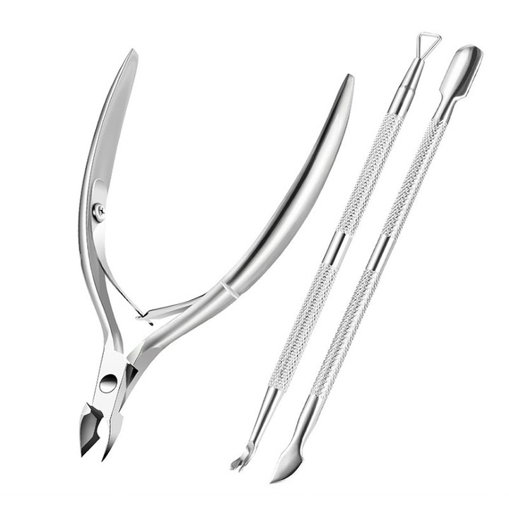 Set manichiura si pedichiura 5 in 1, inoxidabil, argintiu, ergonomic