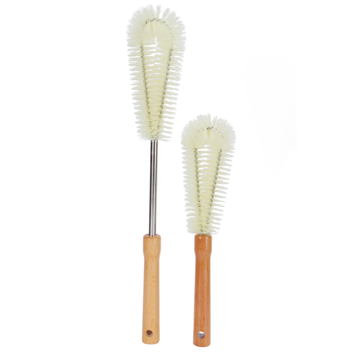 Set 2 Bureti cu Maner din Lemn pentru Curatat Sticle, Cozevdnt, 28x6.5cm si 40x6.5cm, 134g