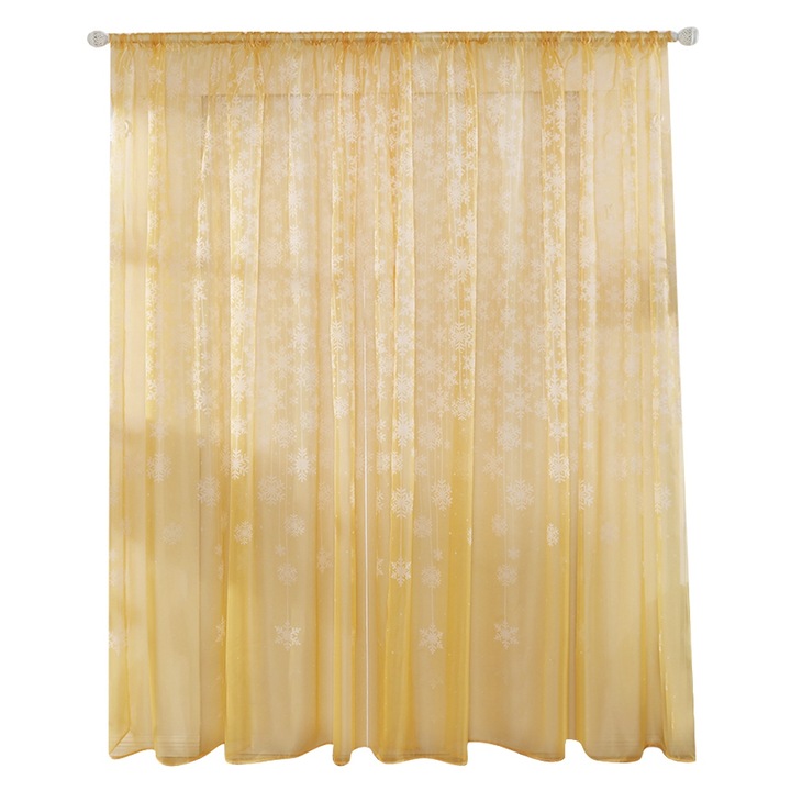 Perdele transparente imprimate cu un model auriu de zapada — Ideale pentru dormitoare si camere de zi (100 x 200 cm)