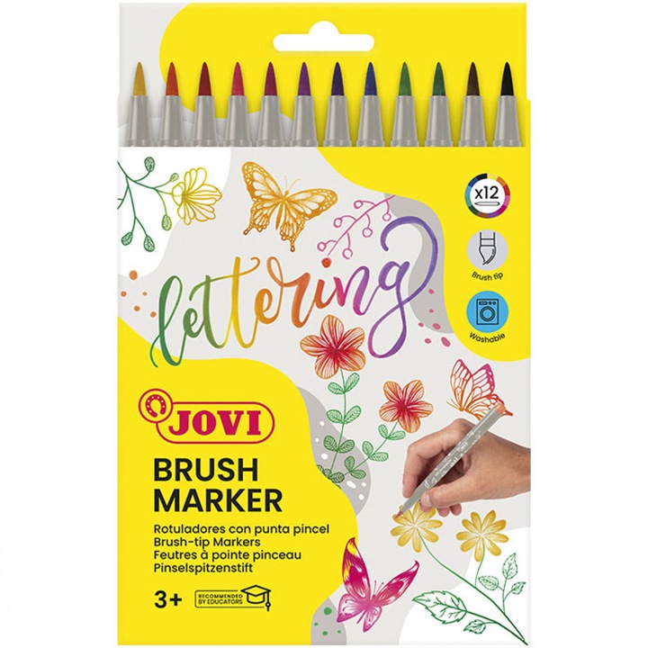 Set 12 markere rotunde cu varf tip pensula Jovi