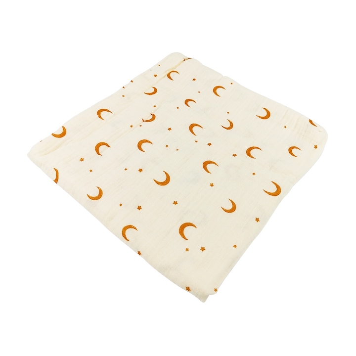 Prosop de baie pentru copii, 2 straturi de tifon de bumbac, Multifunctional, 100x100 cm, Luna