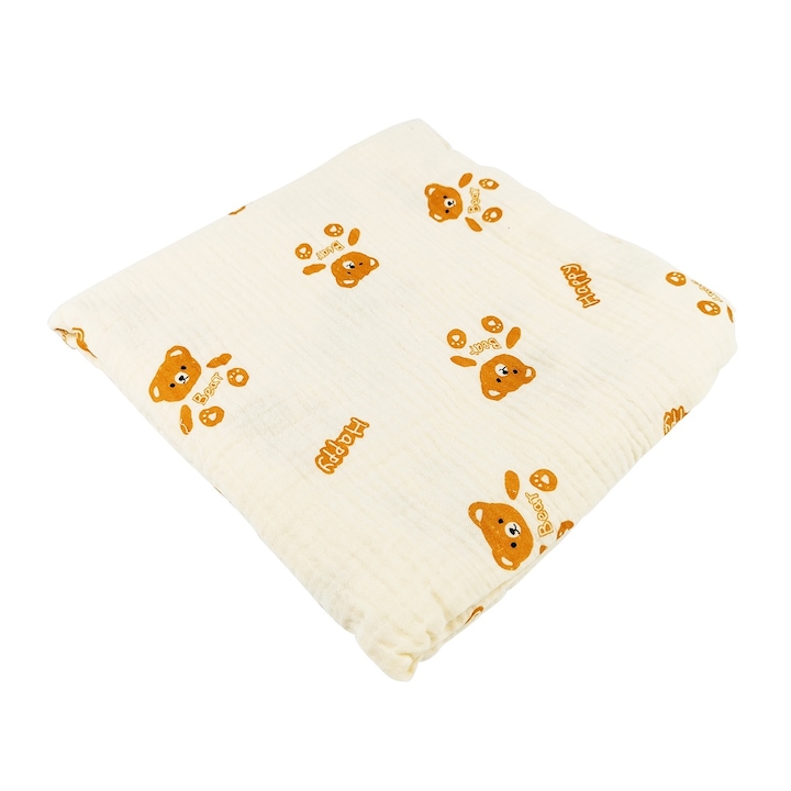 Prosop de baie pentru copii, 2 straturi de tifon de bumbac, Multifunctional, 100x100 cm, Urs