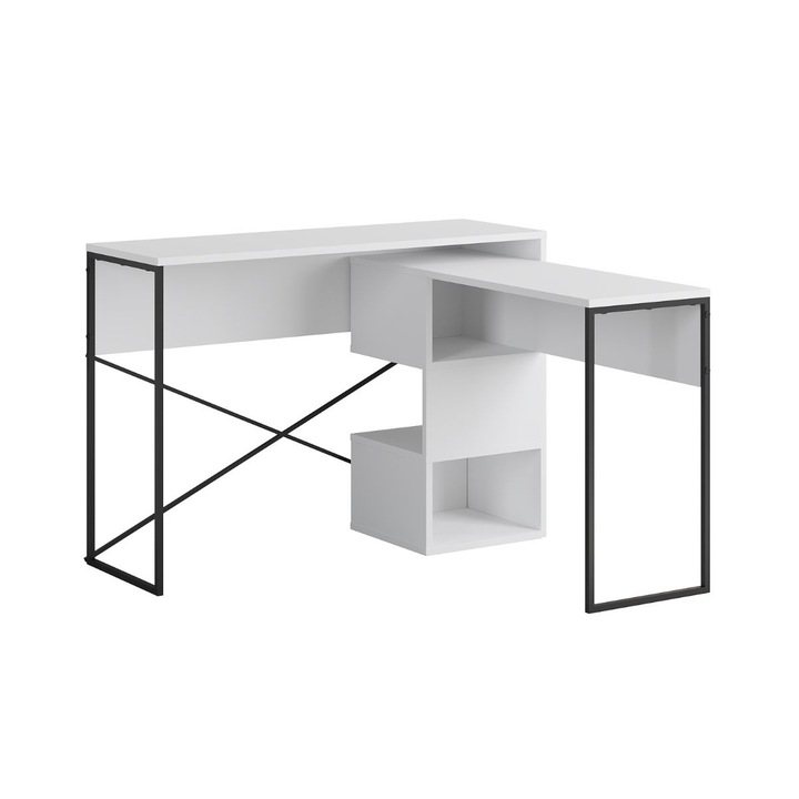 Birou modular alb din PAL melaminat si fier 110 cm Badau Decortie