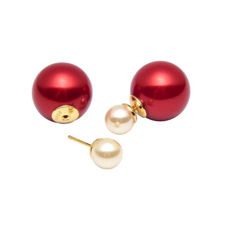 Обеци HUGE TOMATO, Двойна перла, Червен, 16 мм