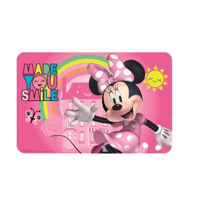 Suport farfurie pentru servit masa Minnie Mouse Smile, 43x28 cm Roz