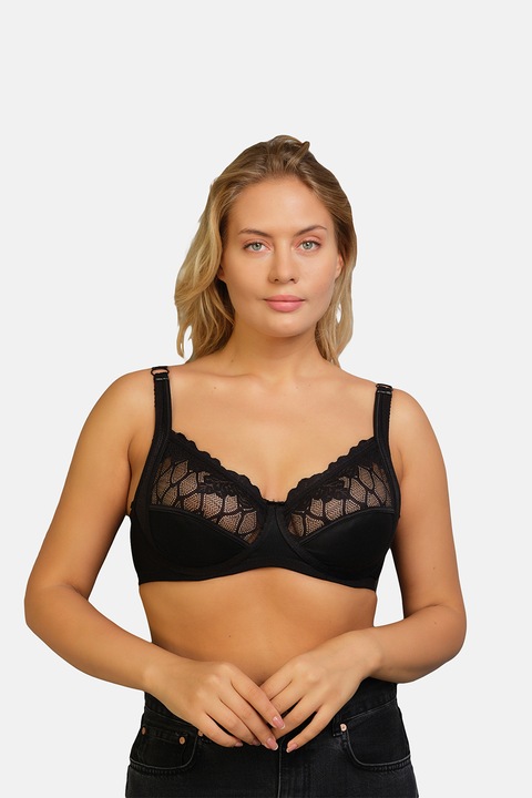 EROS, Sutien cu insertii de dantela, Negru, 75D