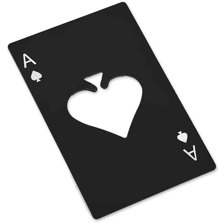 Отварачка за бира Anmai, форма на карта за игра, неръждаема стомана, черна, 86x54x1,2 mm