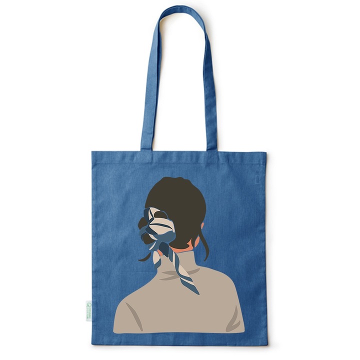Go For It Shopper fazonú pamut táska mintával, Hair Bun, 38×42cm, Kék, AB-BDY24